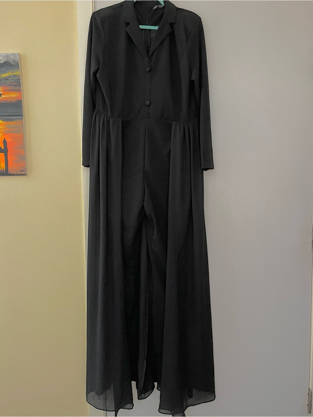 Classic Black Long-Sleeve Jumpsuit w/ Skirt
